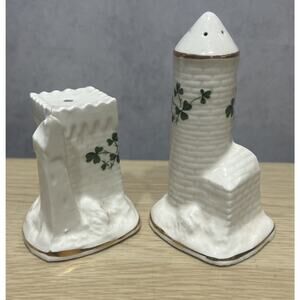 Vtg. Irish Castles, Shamrock Salt & Pepper Shakers Carrigaline Pottery Ireland